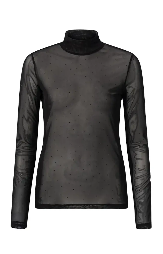 Top en maille à col montant et strass