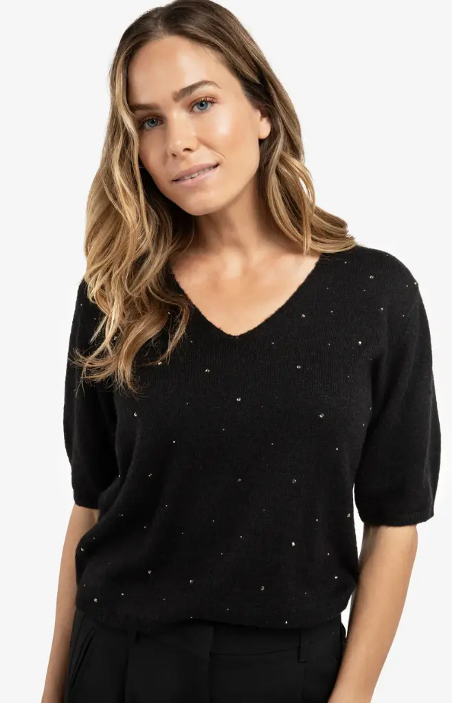 Pull doux col V à strass Yaya