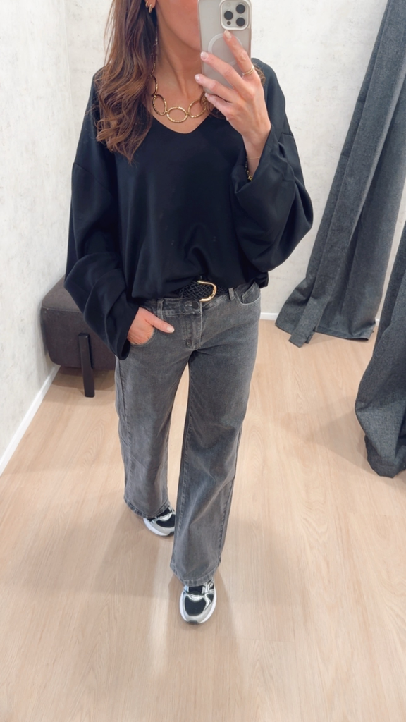 Jeans gris double boutons