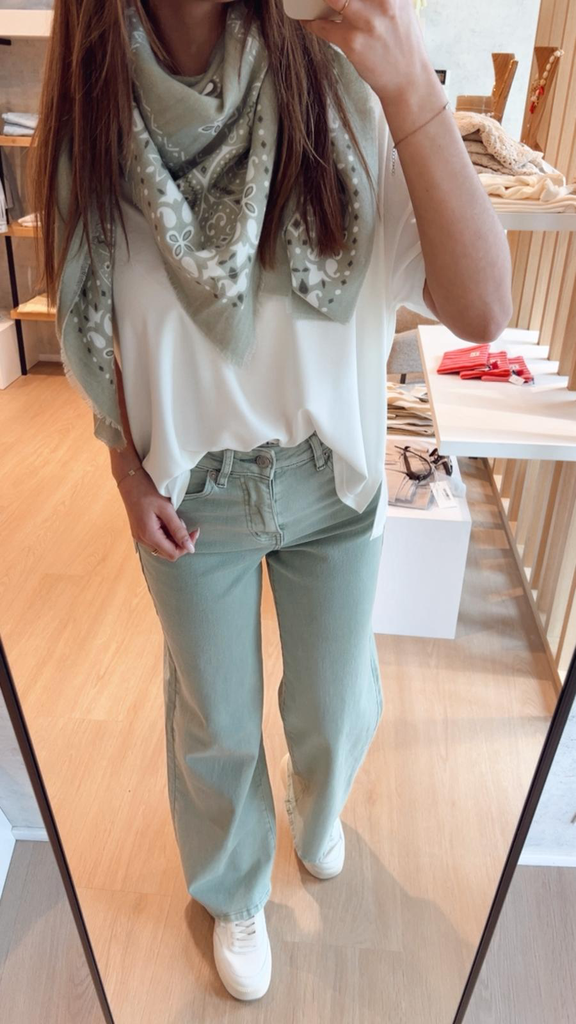 Jeans large vert d'eau