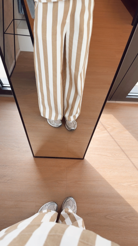Pantalon ligné beige écru