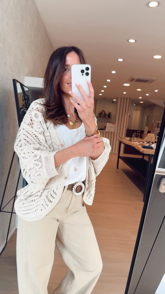 Gilet crochet écru