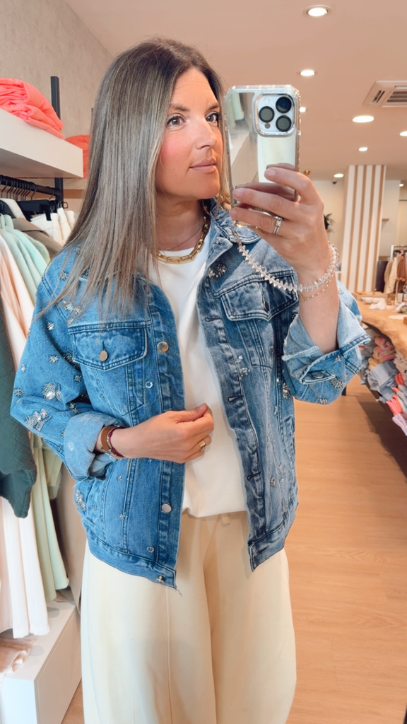 Veste en jeans à strass