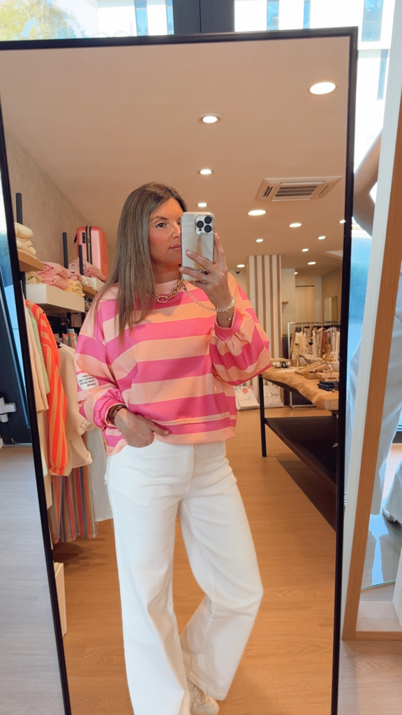 Sweat ligné rose/saumon