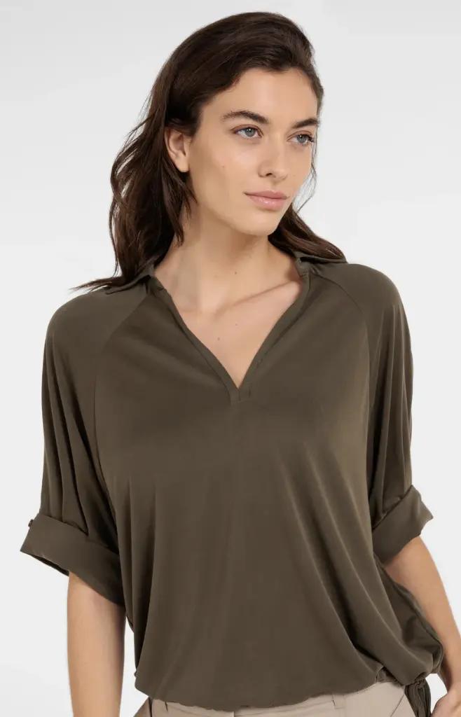 Blouse kaki manches plissées YAYA
