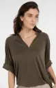 Blouse kaki manches plissées YAYA