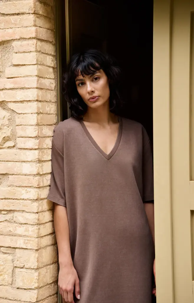 Robe en Jersey col V taupe YAYA (S)