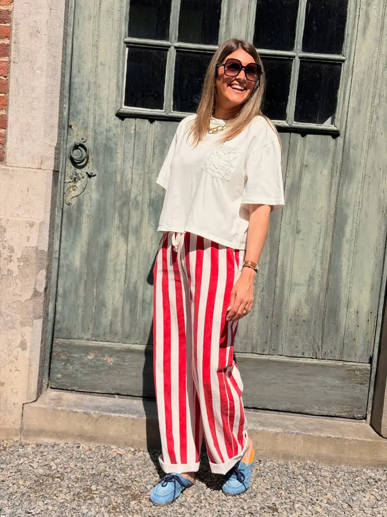 Pantalon ligné rouge (L)