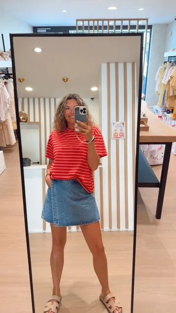 T-shirt ligné Rouge