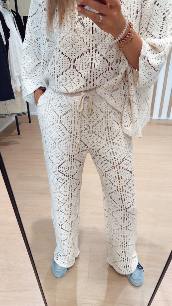 Pantalon dentelle beige