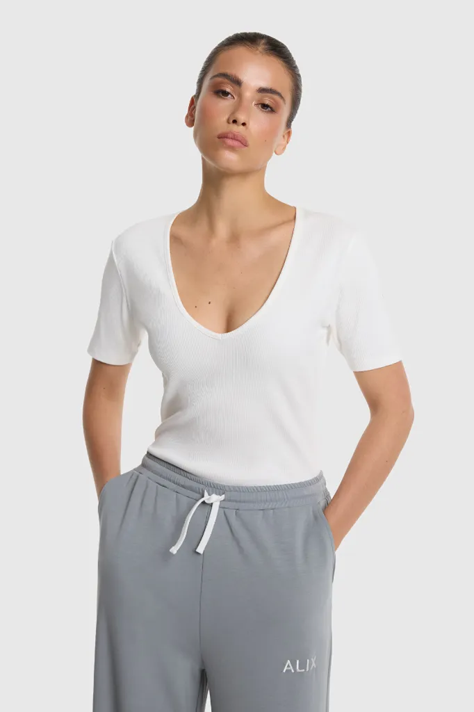 T-shirt col V blanc Alix