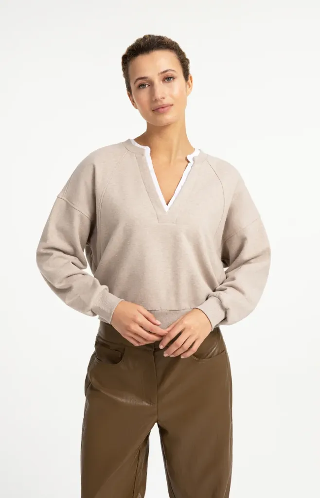 Pull col V gris chiné YAYA