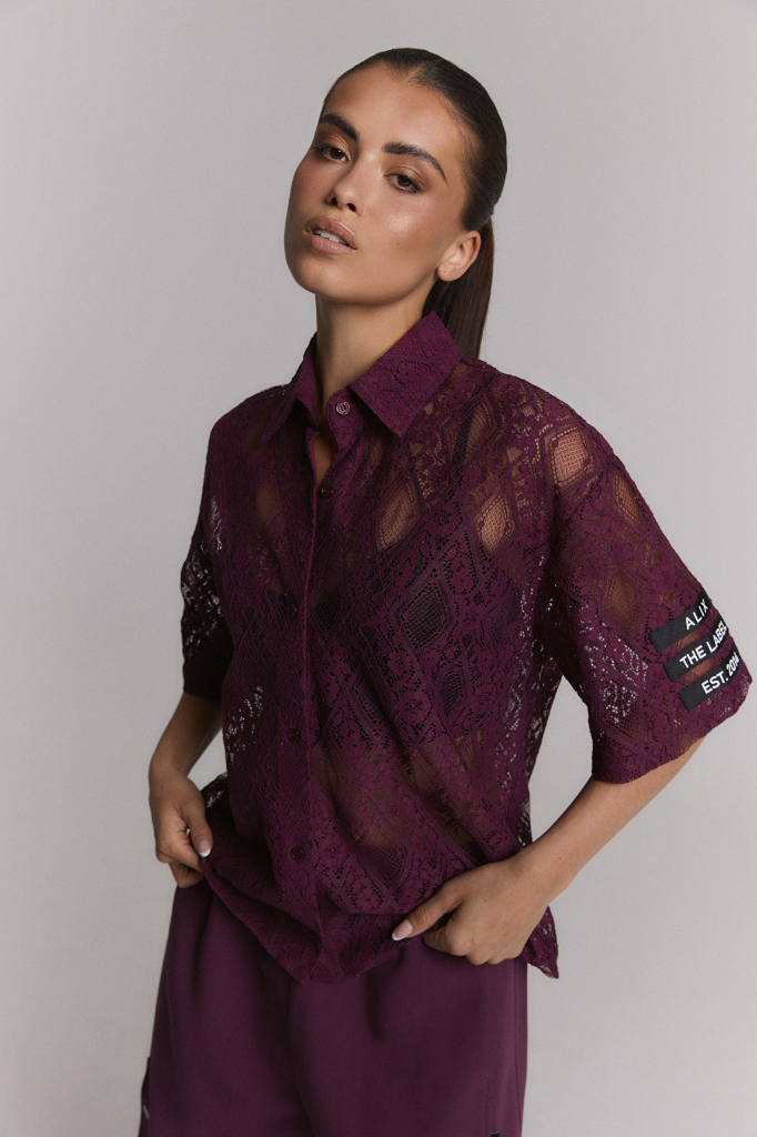 Chemise aubergine brodée s/m Alix