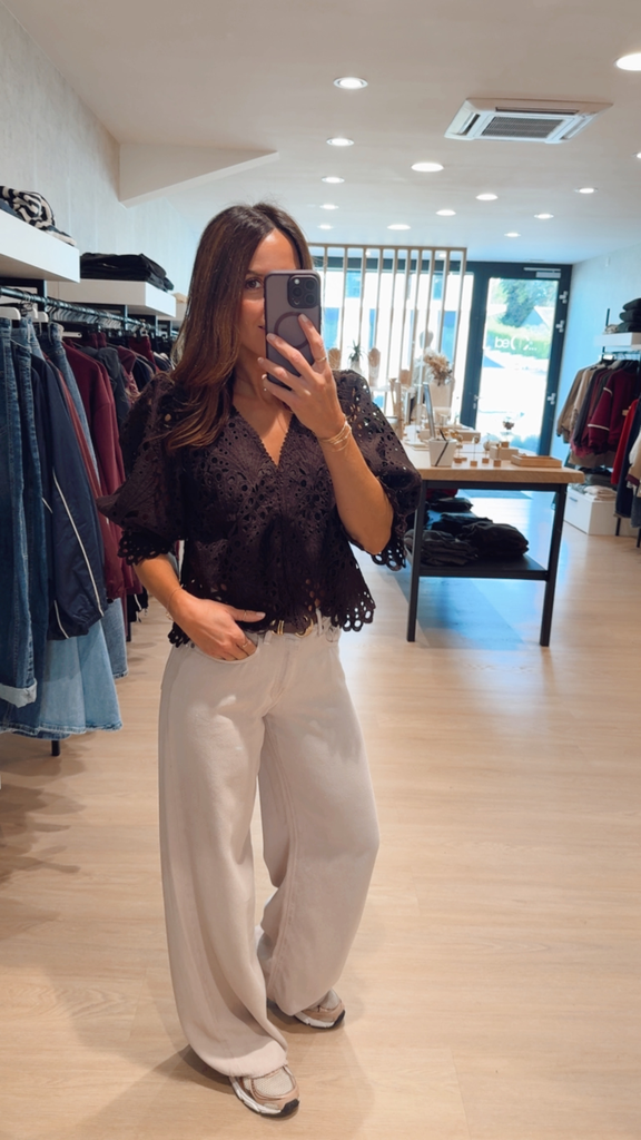 Blouse crop en dentelle marron
