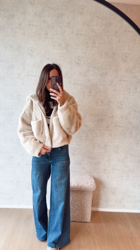 Veste fausse fourrure beige