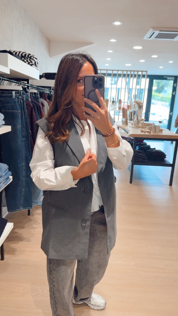 Blazer s/manche ligné gris