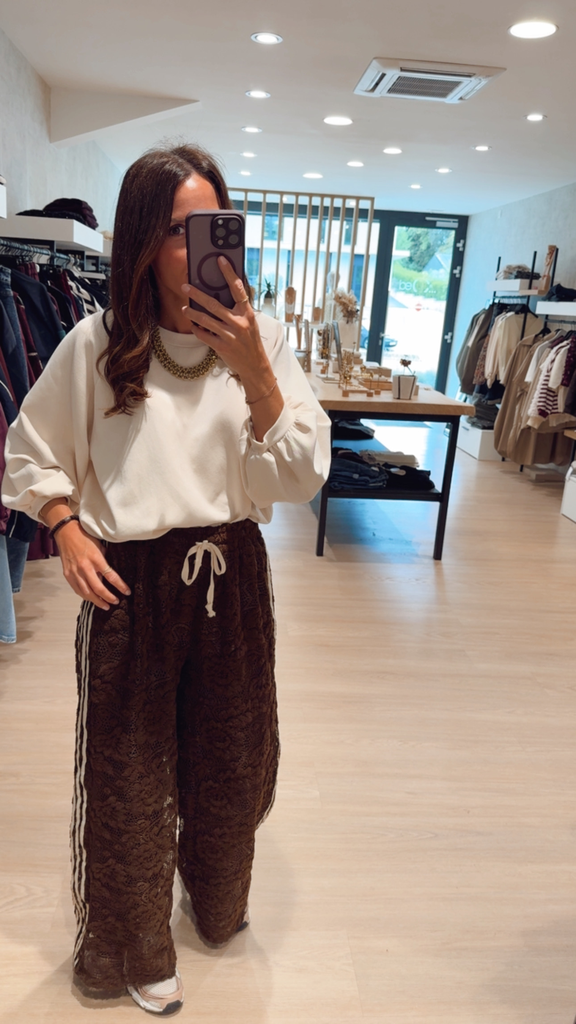 Pantalon marron dentelle