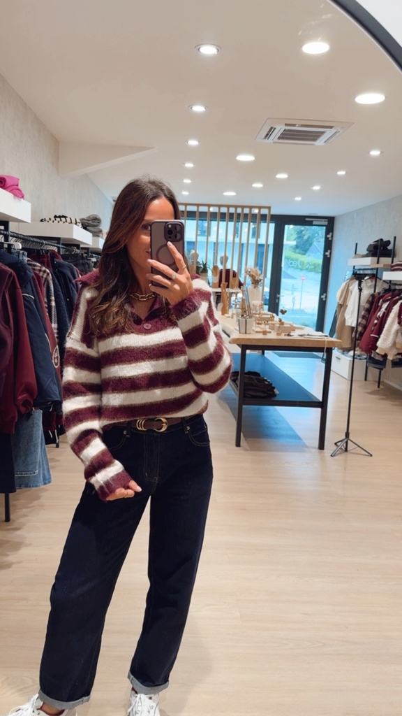 Pull ligné bordeau/écru