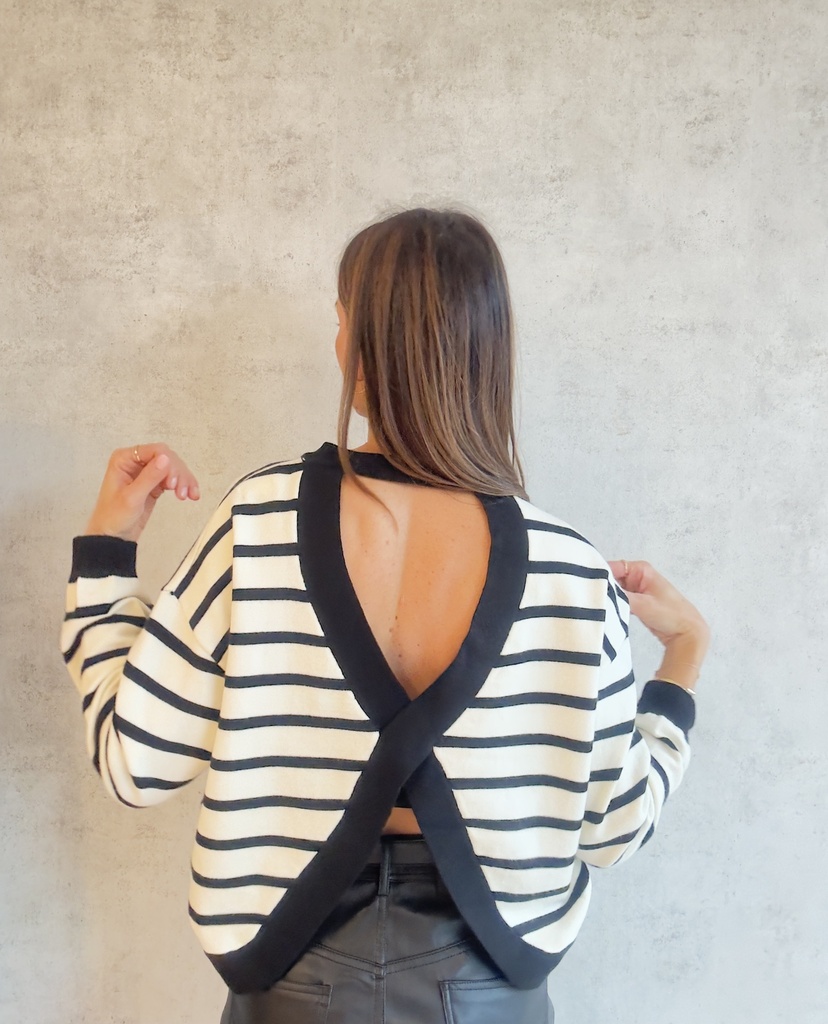 Pull ligné écru/noir