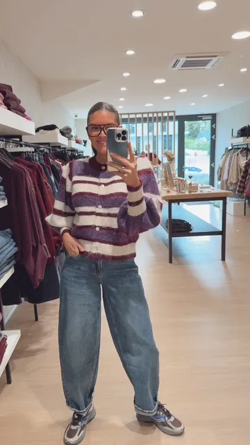Pull ligné écru violet bordeaux (S-M)