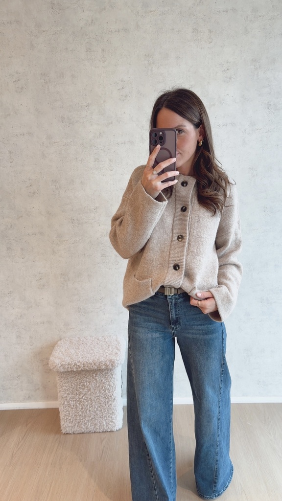Pull boutonné taupe