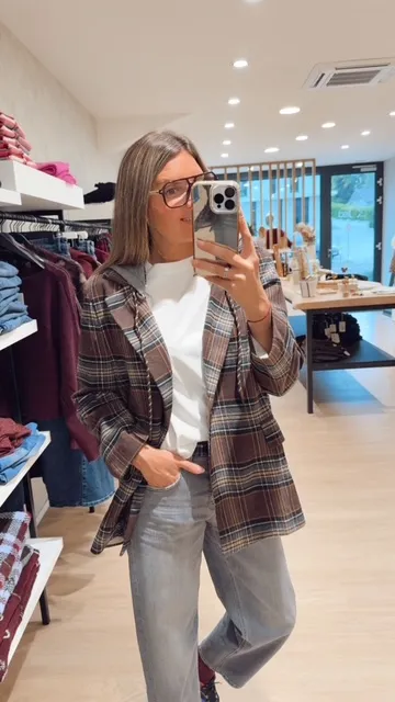 veste à carreaux capuche marron