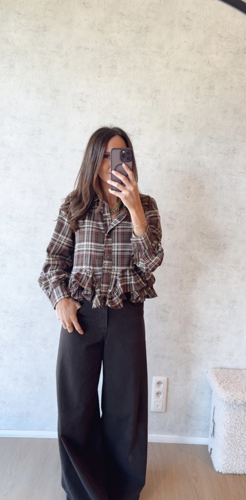 Chemise à carreaux volant marron