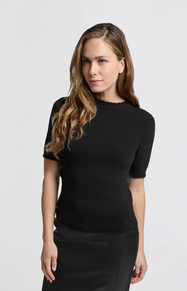 Pull côtelé à manches courte fourrure Yaya 