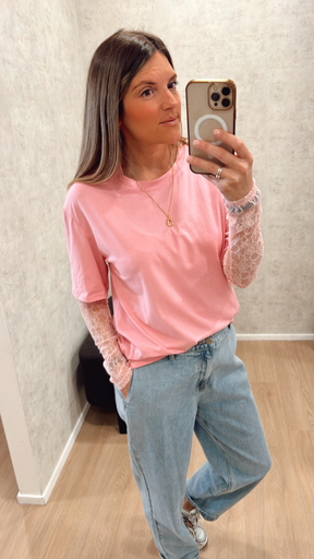 T-shirt dentelle rose 