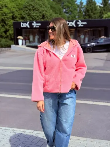 Polaire à capuche rose clair