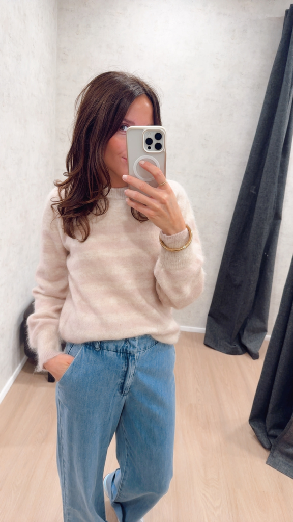 Pull beige ligné rose Yaya