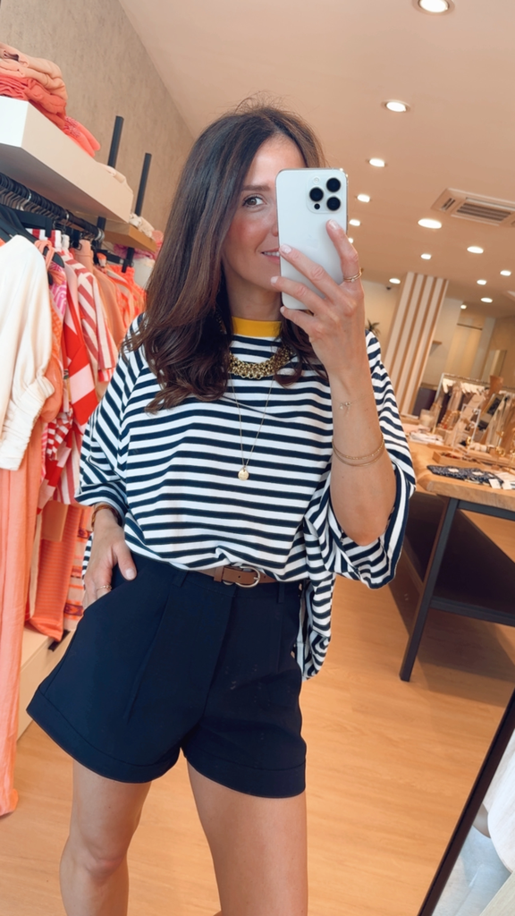 T-shirt ligné marine oversize