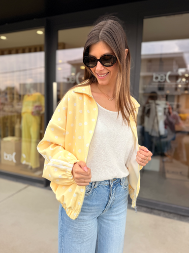 Gilet jaune à pois
