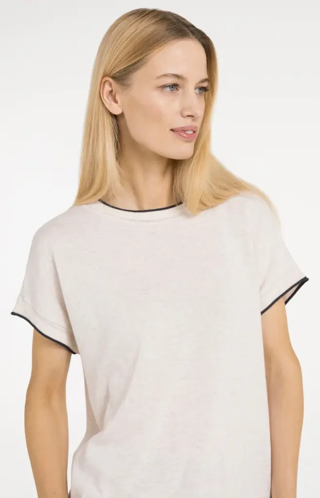 T-shirt beige à bords YAYA